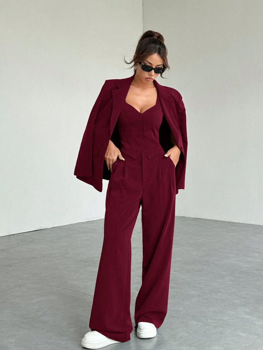 Solid color Pant Suit Set